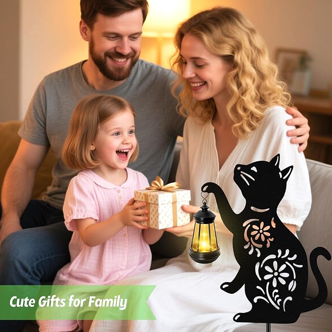 Solar Cat Hanging Lantern Outdoor Black Cat Solar Lights Cat Lover Gifts for Women Mom Grandma BirthdayMother's DayWaterproof Garden Ornaments Decor Outside BackyardPatioPathway