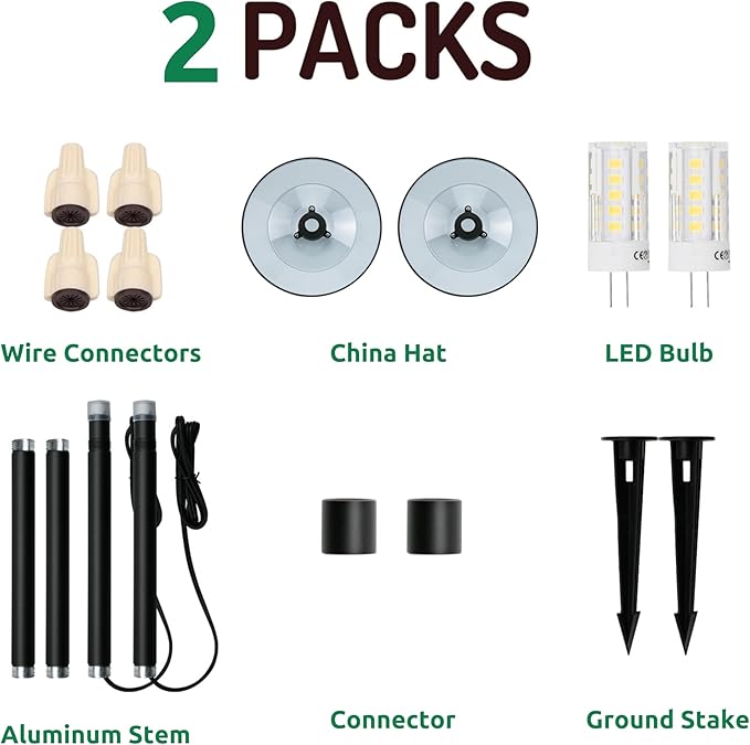 Lumina Lighting® 3W Landscape Lighting 12V Landscape Lights Low Voltage Landscape Path Lights Warm White Waterproof Outdoor Replaceable G4 LED Bulb for Garden Pathway Lawn Yard (Black 2-Pack)