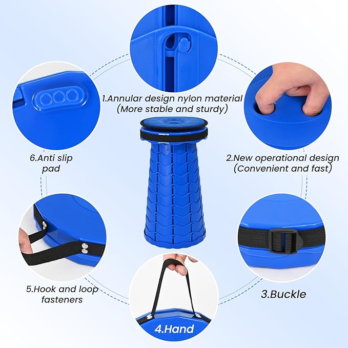 2 Pack Upgraded Collapsible Stools Folding Stool with CushionRetractable Folding Stool Max Load Capacity 400lbs Portable Telescoping Stools for Camping Hiking Outdoor BBQ Fishing-Dark Blue