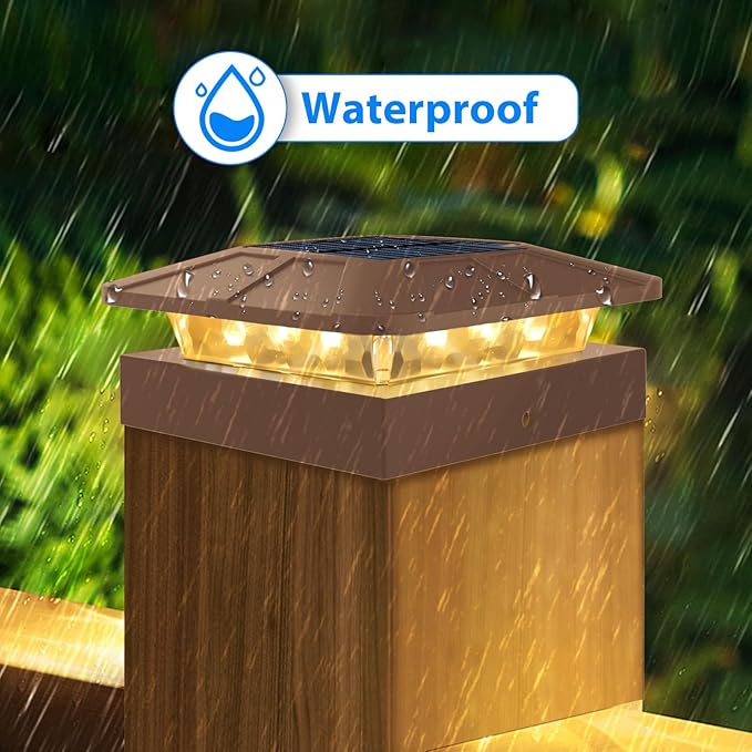 Peasur 4x4 Solar Post Cap Lights Outdoor with 3 Modes 20 Packs Brown Fence Deck Light Solar Powered Waterproof Wood/Vinyl Posts Top Lights for Yard Garden Patio Porch Railing Outside