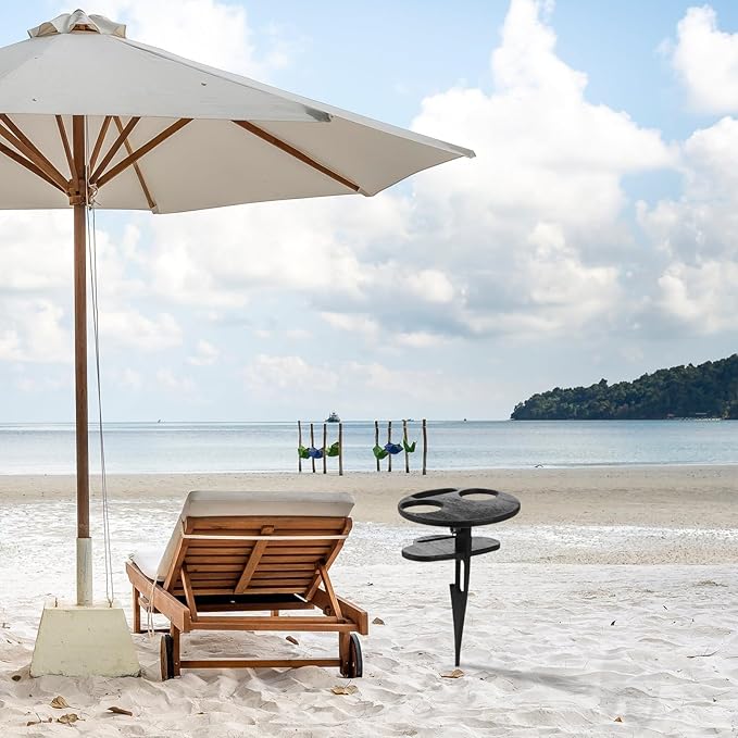 Portable Foldable Outdoor Wine Table with Two-Tier Wood Storage Black Picnic Snack Table for Beach Camping and Backyard Parties