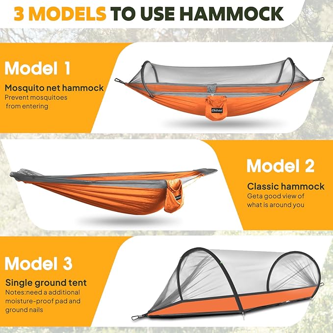 Chihee Ultra-Light Travel Camping Hammock Pop-up Net Hammock 660lbs Load CapacityBreathableQuick-Drying Parachute Nylon 2 Premium Carabiners2 Tree Slings Included for Outdoor Backpacking Hiking