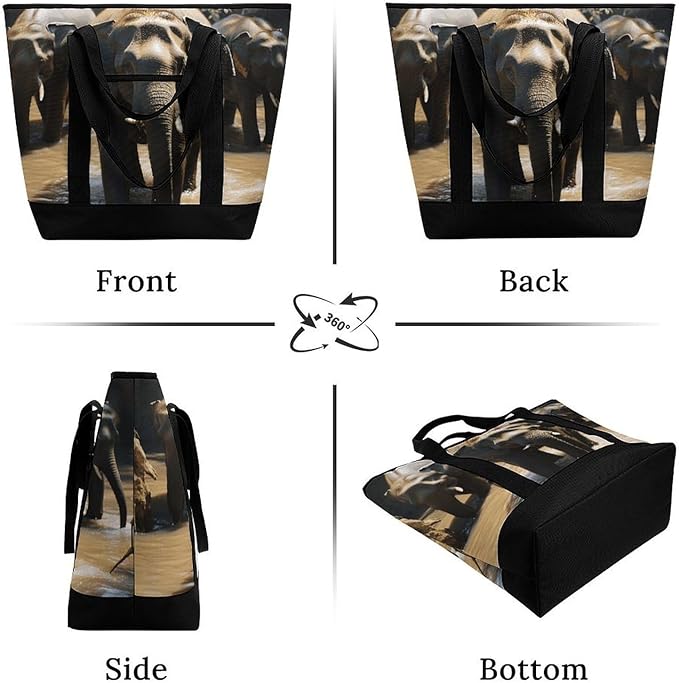 Insulated Shopping BagLarge Reusable Cooler Bags Elephant Drinking Water Printed Foldable Shopping BagTravel Waterproof Shoulder Bag