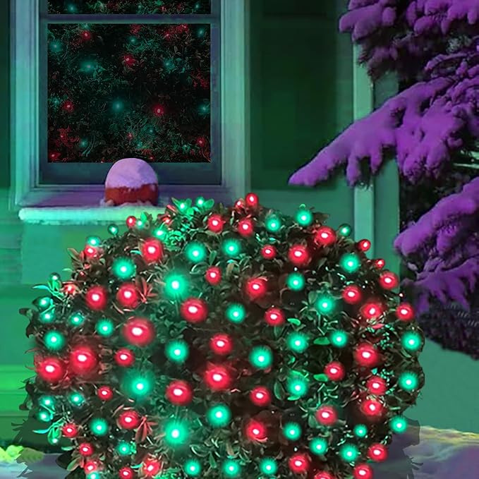 HISHINY LED Christmas Net Lights Outdoor6ftx6ft 144LED Green Wire Connectable Indoor Outdoor Bush Mesh Net Lights String for Halloween Christmas PartyShrubYardTree（Red &amp Green）