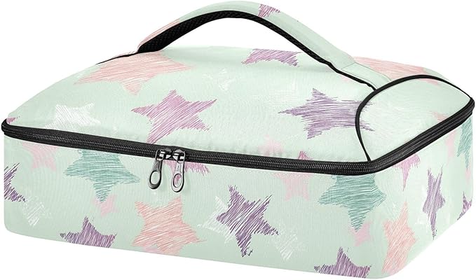 Casserole Carrier Green Stars PatternInsulated Casserole Carrier for Hot or Cold Food Thermal Lunch Tote for Potluck Parties Picnic Beach Fits 9 x 13 Inches Baking Dish