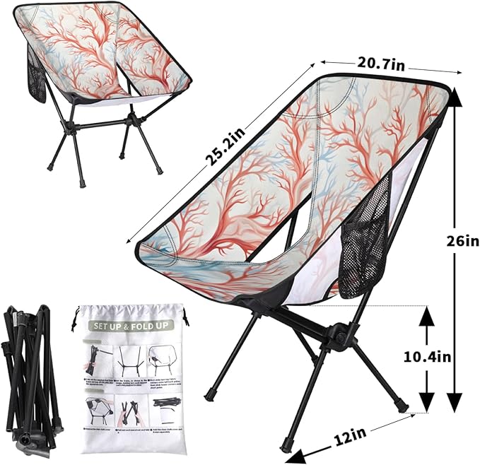 Honeybaby Folding Camping Chair Coral Camping Chairs Lightweight Portable Chair Outdoor Foldable Chairs for Camping Travel Picnic Beach Hiking