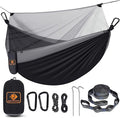 Camping Hammock with NetPortable Lightweight Double Hammocks with Tree Straps and Solid D-Shape CarabinersParachute Nylon Hammock for Backpacking Beach Backyard Patio Hiking Black&ampGrey