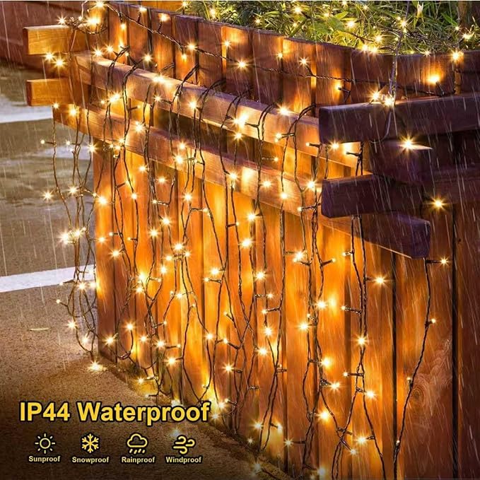 QITONG 500LED Warm White Christmas Lights 165ft Christmas String Lights Outdoor Waterproof with Plug in Green Wire Twinkle Lights Indoor with 8 Modes