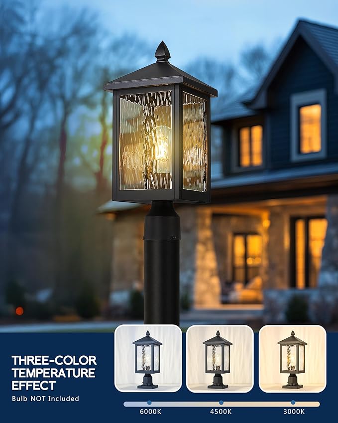 FEMILA Outdoor Post Lights 19 Aluminum Glass Lamp Posts Outdoor Lighting for Yard Pathway Entrance 4FYX103P-L BK SW