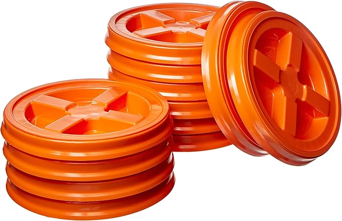 Gamma Seal Lids for 3.5 5 6 and 7 Gallon Buckets – Pack of 12 Orange Gamma Lids – Food Grade BPA Free Reusable Lids Made in USA