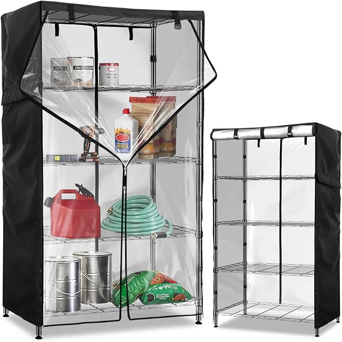 Wire Shelf Cover600D Heavy Duty 100% Waterproof Shelf Covers for Wire ShelvingOutdoor Storage Shelves Cover for Metal Rack48 W x 18 D x 82 HBlack with Clear Front