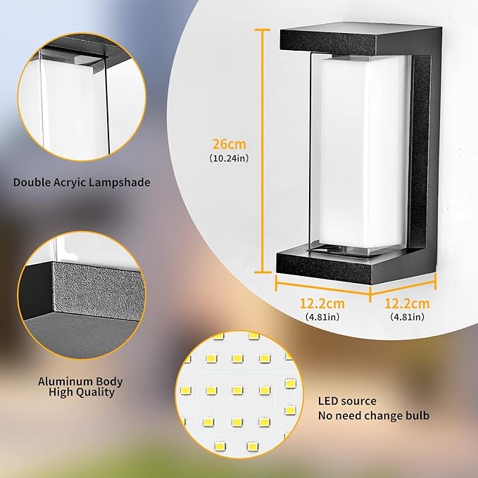 LED 18W Aluminum Rectangular Modern Outdoor Wall Light1800LM Bright Porch Lights3000K Warm White Exterior Sconce LightingIP65 Waterproof for Patio Backyard House Front Door Black LANFU