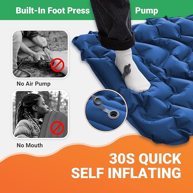 KingCamp Sleeping Pad for Camping Inflatable Sleeping Pad Ultralight Connectable Camping Mattress with Pillow Built-in Foot Pump for Backpacking Hiking Tent Cot (Grey)