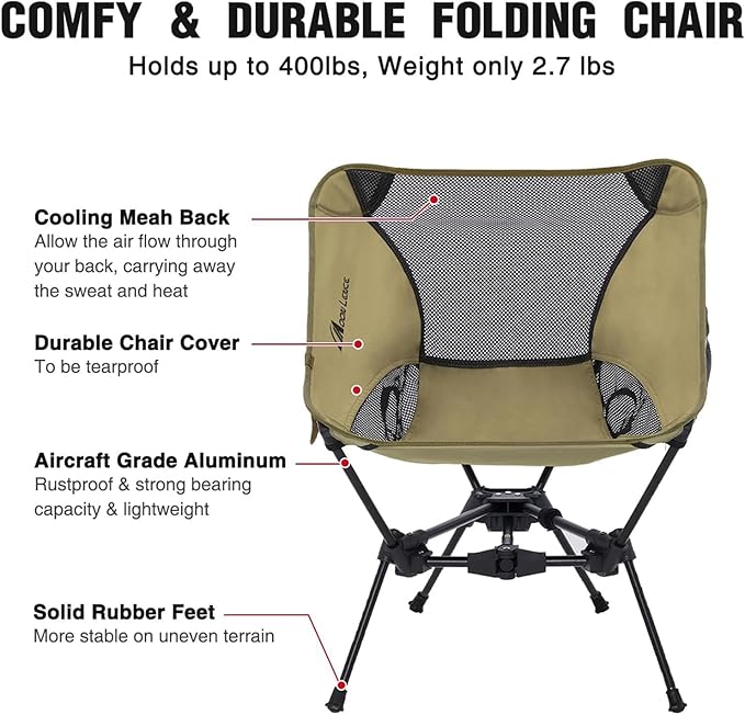 MOON LENCE Portable Camping Chair Lightweight Foldable Chair - The 4th Generation Portable Folding Chair - Compact Ultralight Folding Chairs for Hiking Mountaineering Beach
