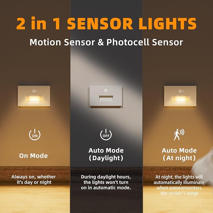 Motion Sensor Stair Lights Indoor Outdoor 5CCT Dimmable LED Step Lamp with Switch 4W 300LM 2700K-6500K IP66 Waterproof Hardwired 120V Stairway Staircase Walkway Lighting- White 12 Pack ETL