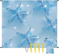 Waterproof Sandproof Beach Blanket 59''×68'' Five Pointed Star Polyester Outdoor Picnic Blanket with 4 Stakes &amp Storage Bag for BeachCampingVacation Ice Blue