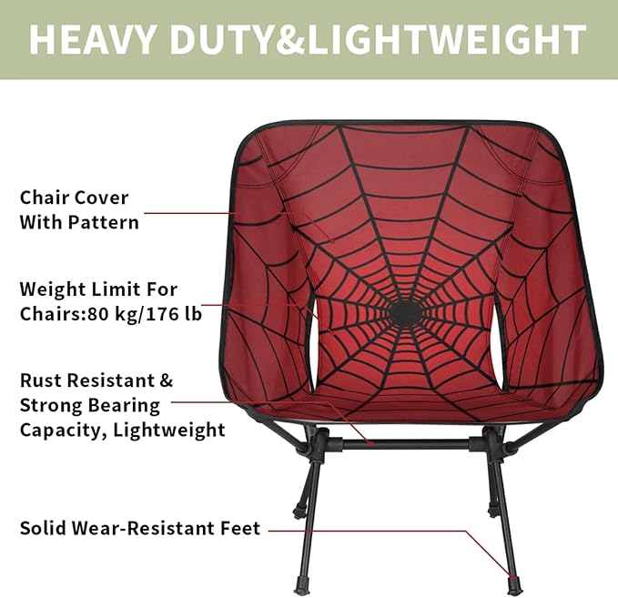 Portable Camping Chair Folding Chairs for Outside Red Web Lightweight Backpacking Chair Outdoor Collapsible Beach Chairs for Adults Fishing Lawn Picnic Travel Hiking