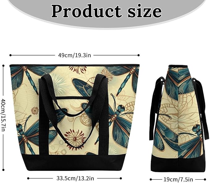 Insulated Shopping BagLarge Reusable Cooler Bags Dragonfly Printed Foldable Shopping BagTravel Waterproof Shoulder Bag