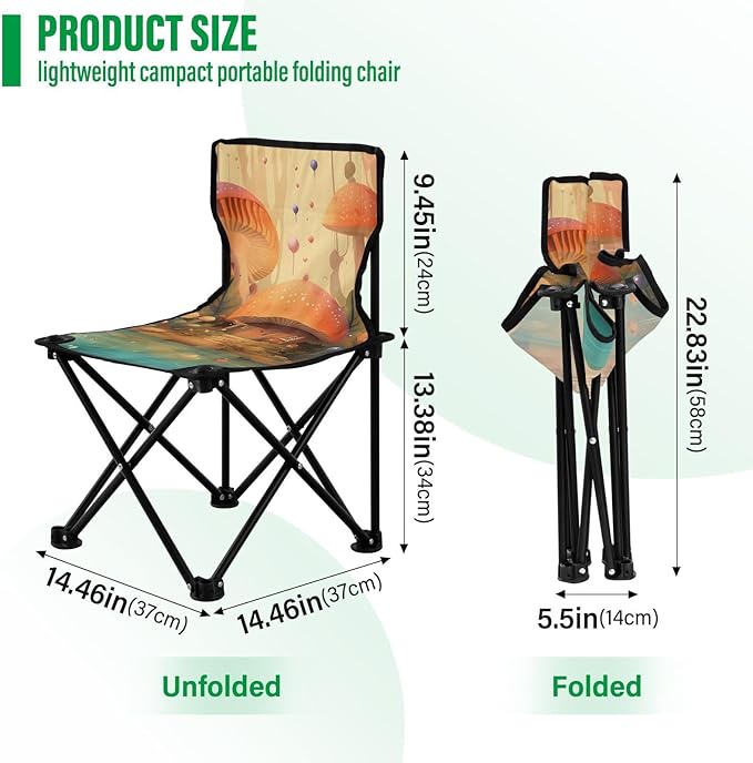 Mushroom Forest Portable Camping Chairs Folding Chair - Durable Oxford Fabric Lightweight Iron Frame Easy Fold Design - Ideal for Outdoor Activities Camping Fishing and Travel