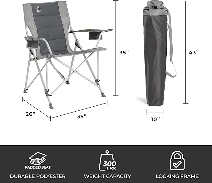 CORE Extra Large Tension Chair | Foldable Chair with Cupholders for Indoor Home or Outdoor Camping | Perfect for Concert Seat Sports Beach Travel &amp Picnic