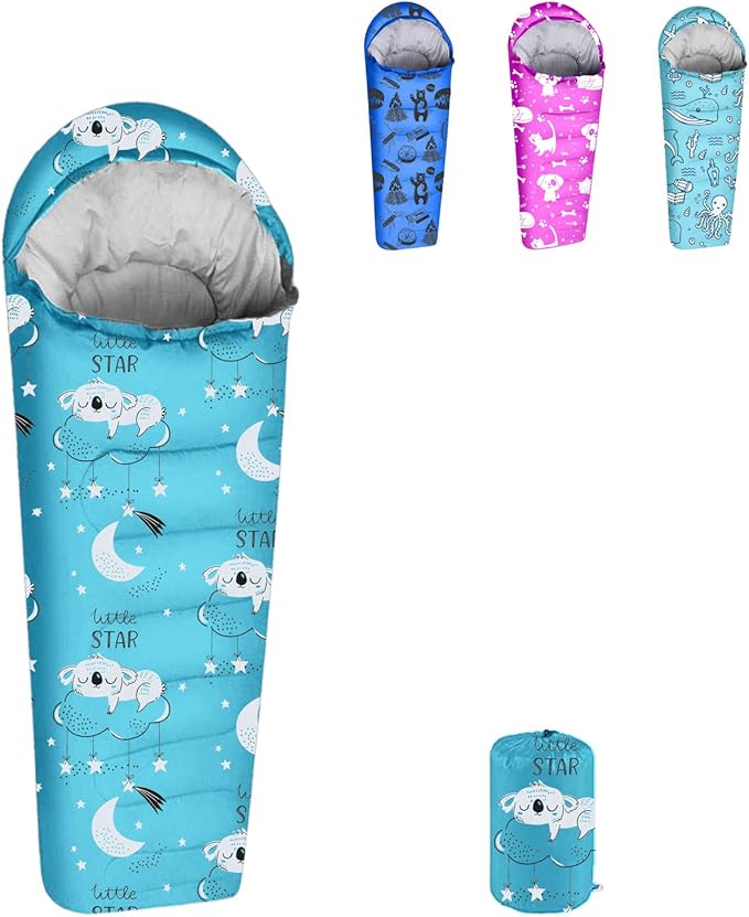 KidzAdventure Mummy Style 32 – 59F Kids Sleeping Bag with Pillow Sleeve 4 Season Lightweight and Backpacking Style Ideal for Camping Sleepover Boys Girls Youth and Toddlers