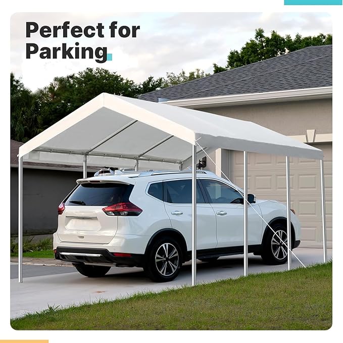 Carport Replacement Canopy Cover for 12 x 20 feet Car Tent Top Garage Shelter Cover Tarp with Ball Bungees (Only Top Cover Frame Not Include (12 x 20' White)