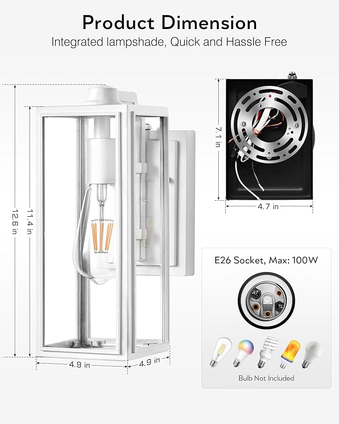 VIANIS White Outdoor Lighting Fixtures Dusk to Dawn Outdoor Lighting Exterior Light Fixture Wall Mount for House Anti-Rust Aluminium Porch Lights Outdoor for Patio Entryway