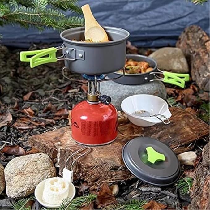 Camping Campfire Utensils Portable Camping Tableware Cooking Set Outdoor Cookware Pan Pot Bowl Spoon Utensils for Hiking Picnic Travel Backpacking Gear