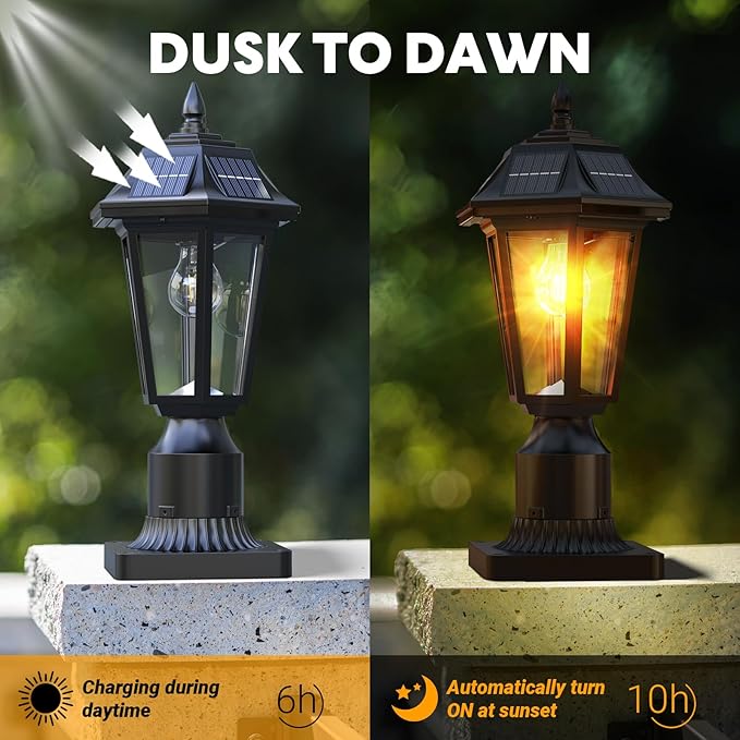 2Pack Solar Lamp Post Light Outdoor 3000K Dusk to Dawn with Motion Sensor &amp Pier Mount Base Waterproof Solar Post Lights for Garden Yard Pole 3 Modes(Warm White)