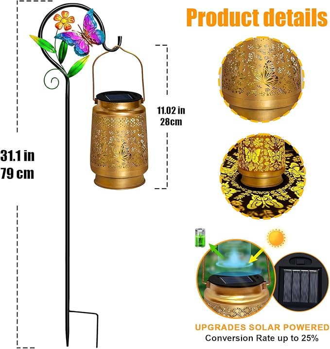 Butterfly Solar Lanterns Outdoor WaterproofGarden Decor Gifts for Women Mom GrandmaHanging Solar Lights with Sheep Hook for Yard Patio Pathway Porch