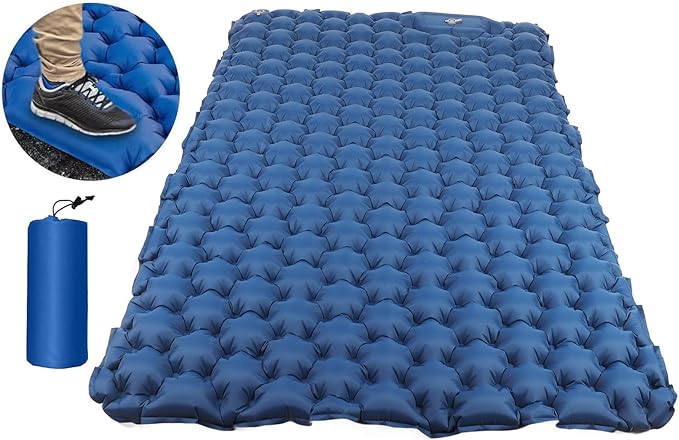 Outdoor Air Mattress Portable Proof Double Inflatable Camping Mat Navy Blue with Built in Foot Pump Durable 210T Fabric for Camping Hiking Backpacking