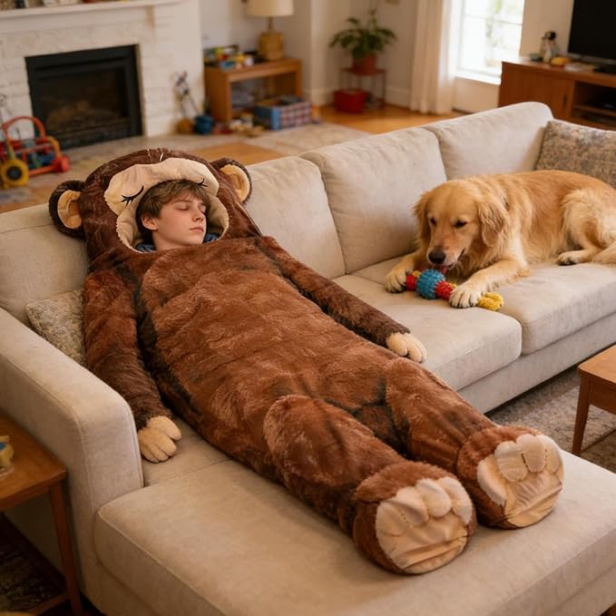 Giant Monkey Sleeping Bag for Human Monkey Shaped Animal Sleeping Bags for Adults for Indoor Use Or Camping TripsSleepovers