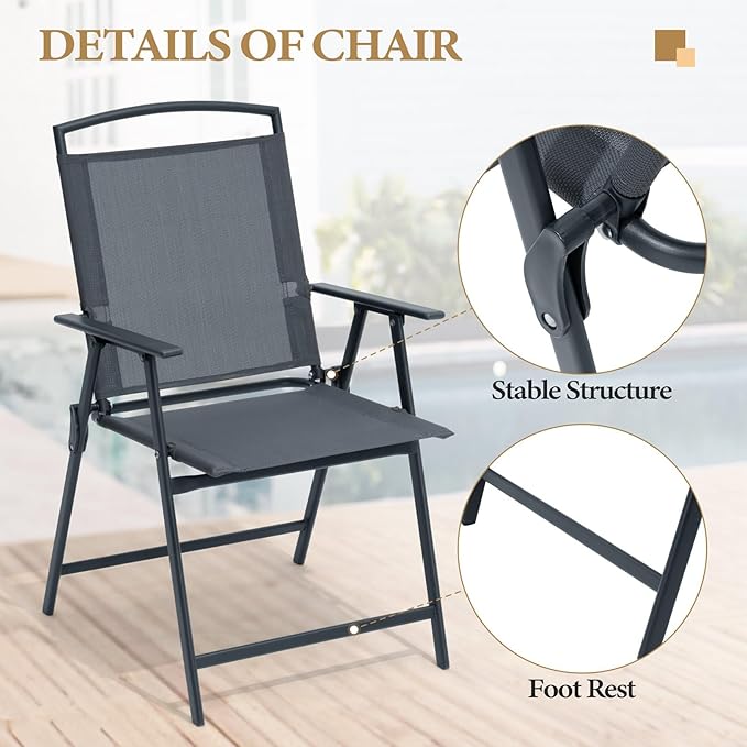 Crestlive Products Patio Folding Chairs Set of 8 Outdoor Folding Chairs with Durable Rust-Resistant Frame and Breathable Textilene Material for Outside Gray