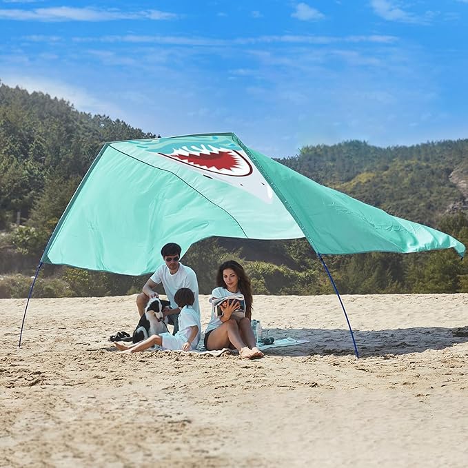 Beach Wind-Powered Shade Canopy Portable Sun Shelter Tent UPF 50+ UV Protection Lightweight Easy Set Up 150 Sq. Ft. of Shade for 3-6 People Blue Tint Shark