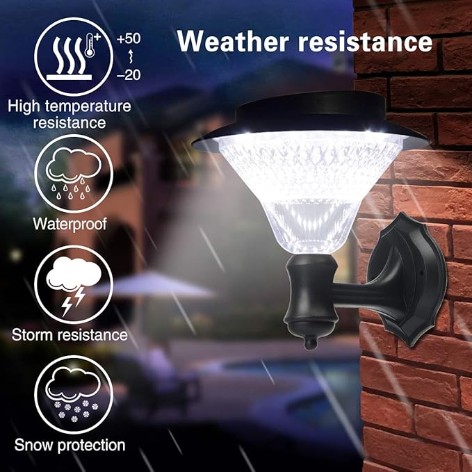 2 Pack Solar Wall Lantern Lights Outdoor WaterproofDusk to Dawn Led Wall Mounted Kit Sconce with 16 LED Auto On/Off Solar Porch Lights for Yard Front Porch Garage and GardenCold White
