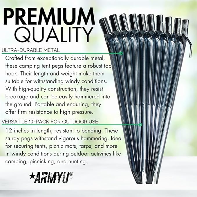 Heavy Duty Metal Sturdy Steel Tent Solid Stakes V Spikes 12 Outdoor Garden Camping Shelter Canopy Pergolas Peg Nails (10-Pack)