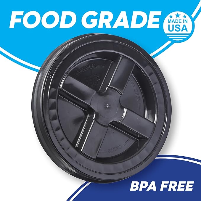 Gamma Seal Lids for 3.5 5 6 and 7 Gallon Buckets – Pack of 12 Black Gamma Lids – Food Grade BPA Free Reusable Lids Made in USA
