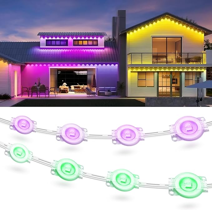 Fussion 200ft Permanent Outdoor Lights for House 2025 Smart RGB LED Outside Lights with APP Remote Control IP67 Waterproof Eternity Eaves Lighting for Christmas Halloween Holiday Party Daily