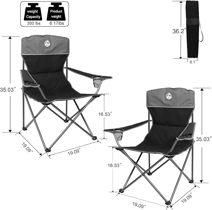 Northroad Outdoor Camping Chair Set of 3Folding Padded Camp Chair w/1 Sofa2 Single ChairsCollapsible Conversation Set for Family Patio Beach (Black)