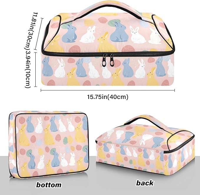 Casserole Carrier Loveliness BunniesInsulated Casserole Carrier for Hot or Cold Food Thermal Lunch Tote for Potluck Parties Picnic Beach Fits 9 x 13 Inches Baking Dish