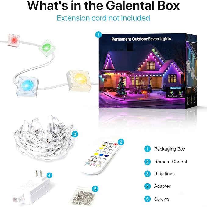 Permanent Outdoor Lights 150FT RGB+IC LED Lights with Smart APP &amp Remote Control 72 Scene Modes Waterproof IP65 for Holiday Christmas Yard Decorations(Extension Cord Not Included)