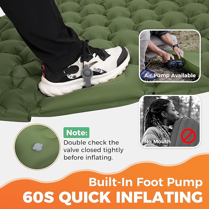 KingCamp Sleeping Pad for Camping Ultralight Connectable Inflatable Sleeping Pad Camping Mattress with 6.3 Built-in Pillow &amp Foot Pump for Backpacking Hiking Tent Cot