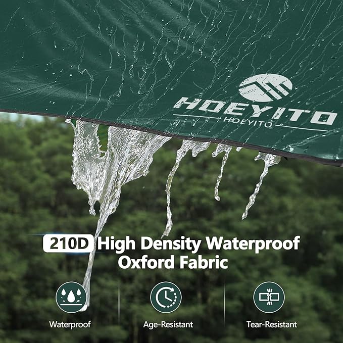 Camping Tarp with Poles &amp Retainer 15x12.5FT Large Waterproof Canopy 210D Oxford Cloth UPF80+ UV Sunshade Shelter Portable Car Awning for Outdoor Camping Hammock Backpacking &amp Beach (Gree