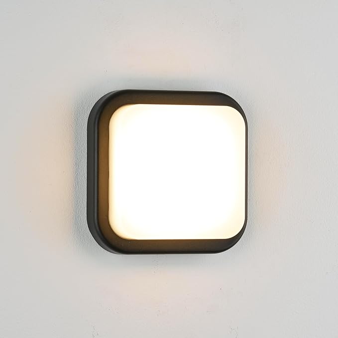 LANFU LED Modern Square Outdoor Wall Sconce Light 3000K Outside Light for House Patio Black Warm White IP64 Waterproof Exterior Wall（7inch）