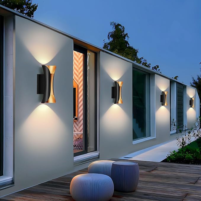 2 Pack Outdoor Wall Light LED 20WBlack Gold Aluminum Waterproof Exterior Lighting Fixture3000K WarmUp Down Porch Sconcesfor PatioGarageFront Door