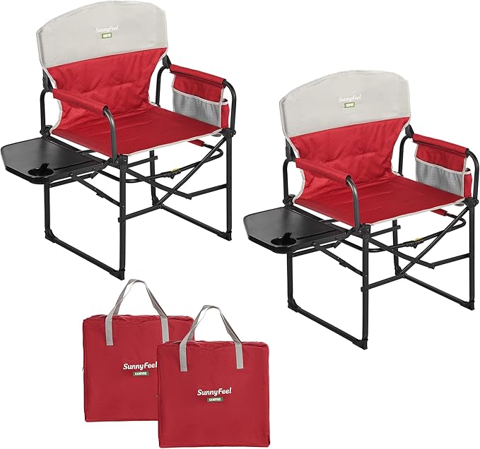 SUNNYFEEL Camping Directors Chair Heavy DutyOversized Portable Folding Chair with Side Table Pocket for Beach FishingTripPicnicLawnConcert Outdoor Foldable Camp Chairs