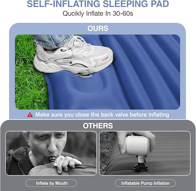 Sleeping Pad for Camping 5 Extra-Thick Camping Mat with Pillow Built-in Foot Pump Ultralight Inflatable Sleeping Mat for Camping Backpacking Hiking Camp Tent