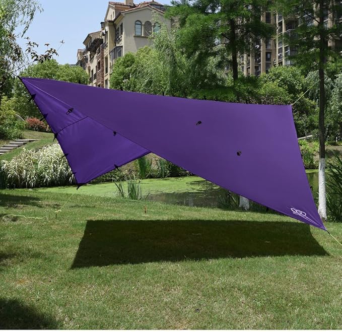 Gold Armour Rainfly Tarp Hammock Premium 14.7ft/12ft/10ft/8ft Rain Fly Cover Waterproof Ultralight Camping Shelter Canopy Survival Equipment Gear Camping Tent Accessories (Purple 14.7ft x 12ft)