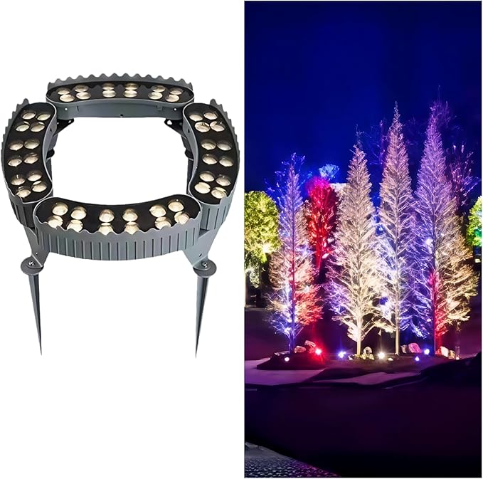 Outdoor Ring Tree Light - AC 24V Colored LED IP65 Waterproof Palm Tree Uplighting with Adjustable Tree Rings Expandable Interlocking LED Uplighting or Downlight for Trees/Roman Columns(4 pack)