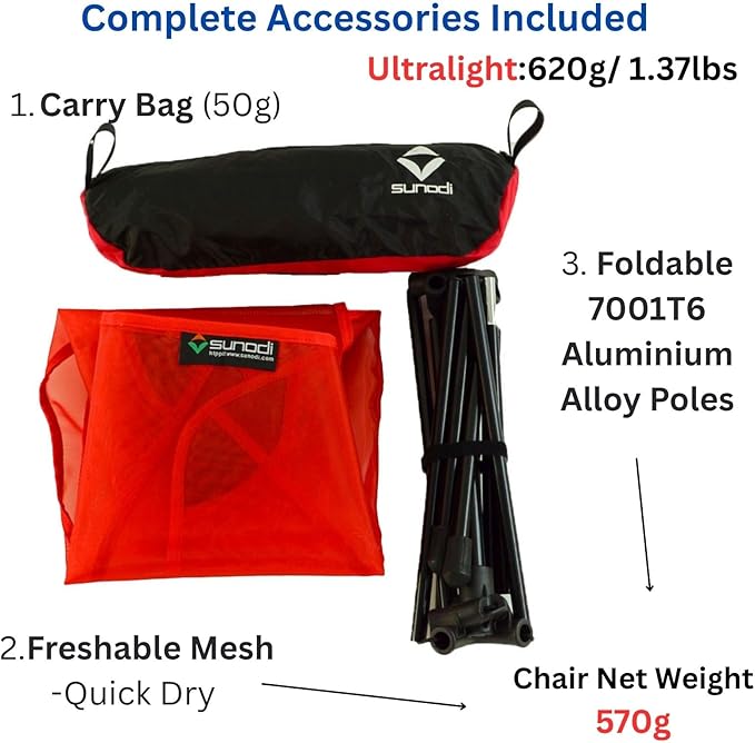 570g Ultralight Folding Camping Chair – Lightweight Aluminum Alloy Moon Chair Portable Backpacking Chair for HikingPicnicFishingRV BalconyPatioIndoor &amp Outdoor Use (Red)